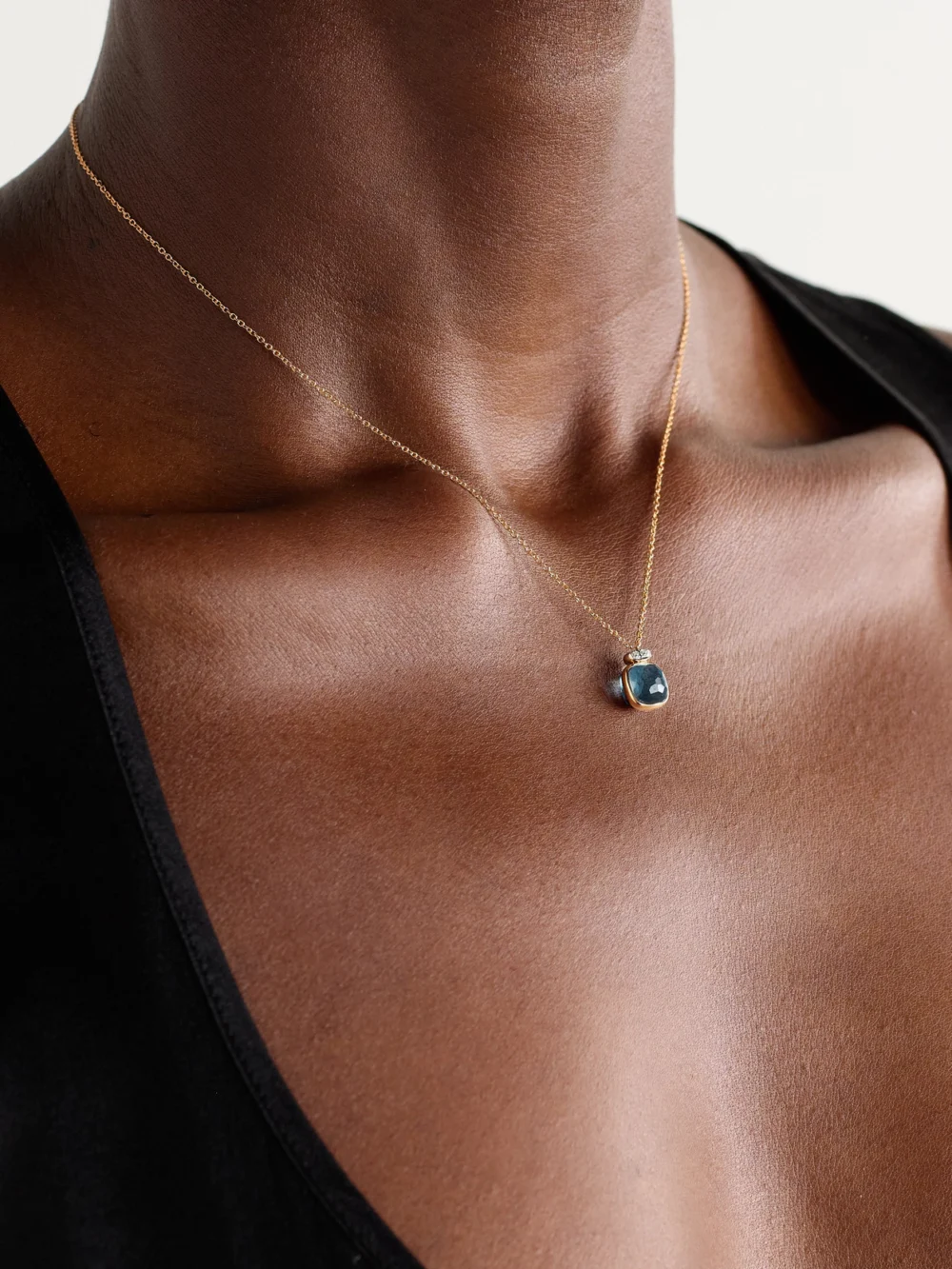 Pomellato Nudo 18-karat Rose and White Gold, Topaz and Diamond Necklace, styled view