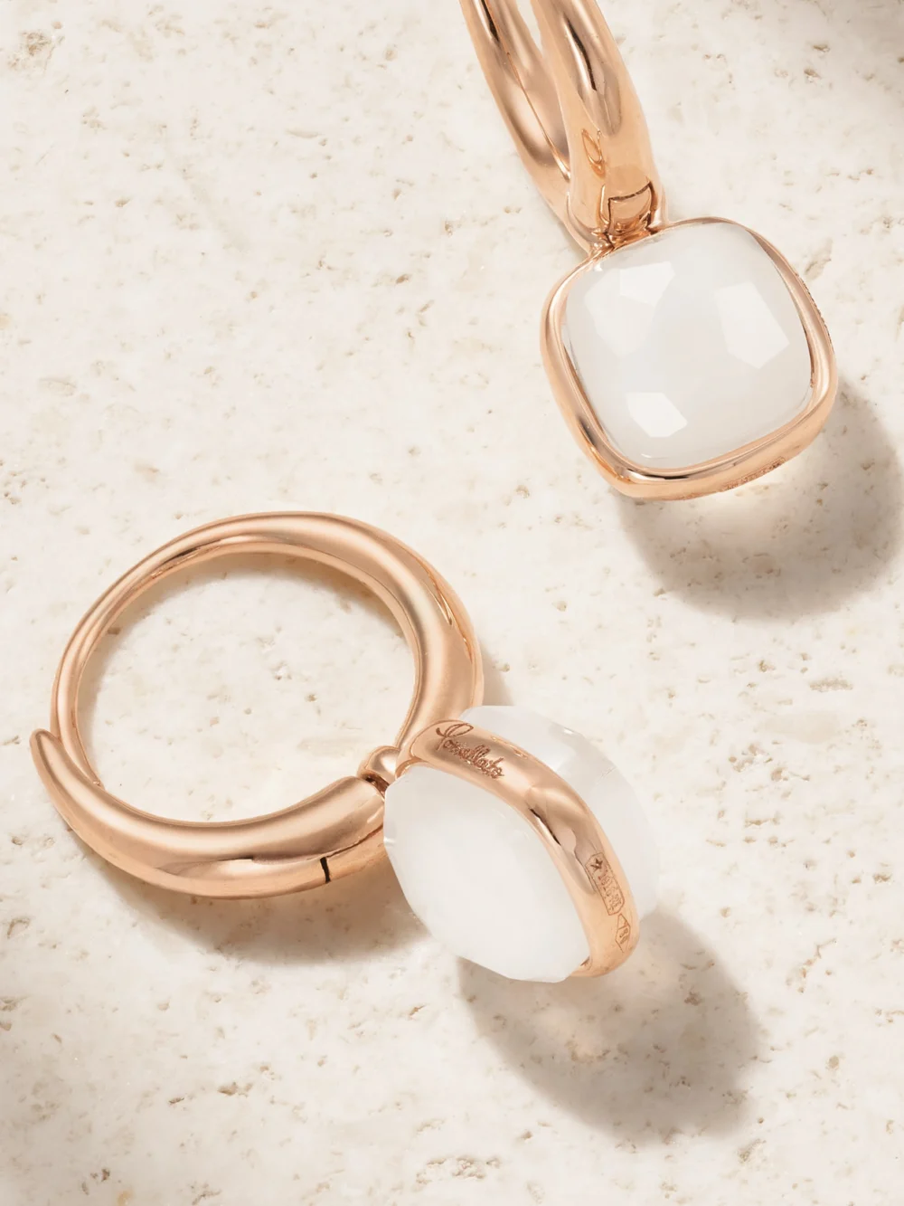 Back view of the Pomellato Nudo 18-karat Rose Gold Quartz Earrings