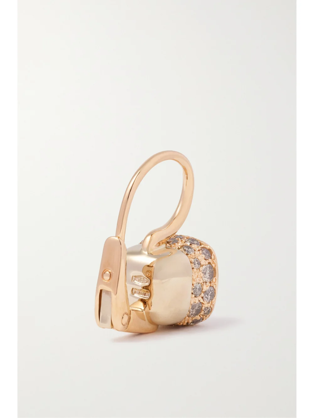 Back view of the Pomellato Nudo Petit 18-karat Rose and White Gold Diamond Earrings