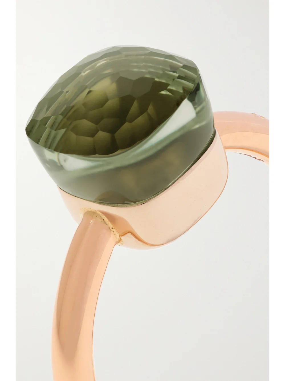 Close-up detail of the Pomellato Nudo Petit 18-karat Rose Gold Prasiolite Ring