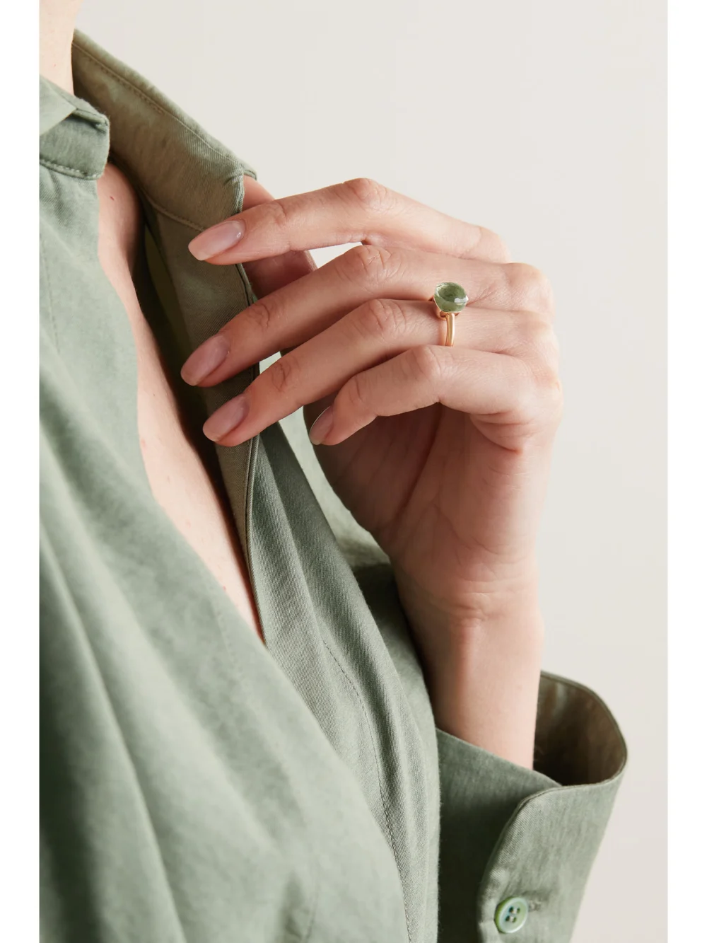 Pomellato Nudo Petit 18-karat Rose Gold Prasiolite Ring, styled view