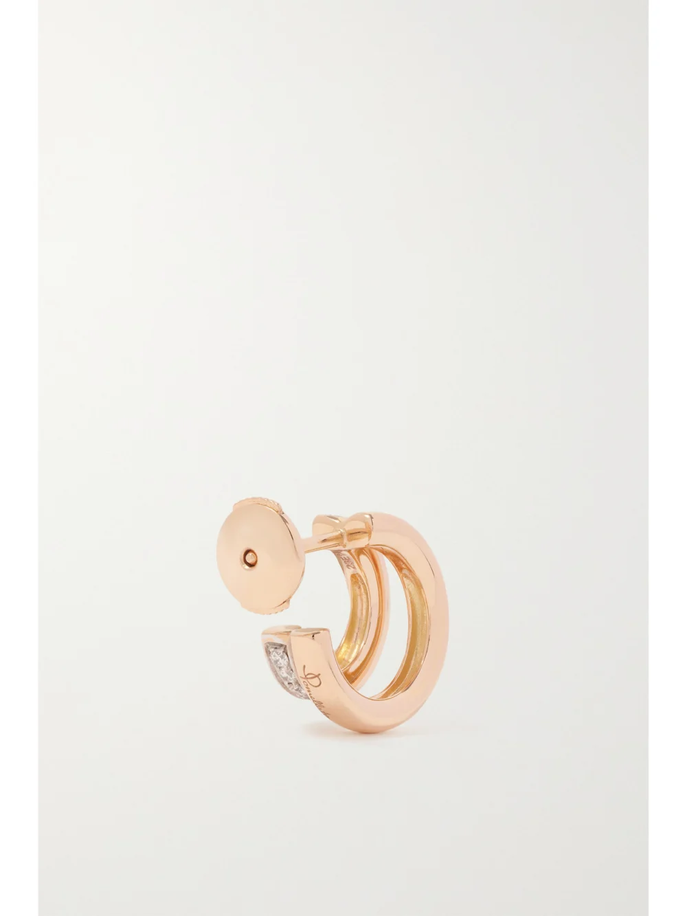 Back view of the Pomellato Together 18-karat Rose Gold Diamond Hoop Earrings