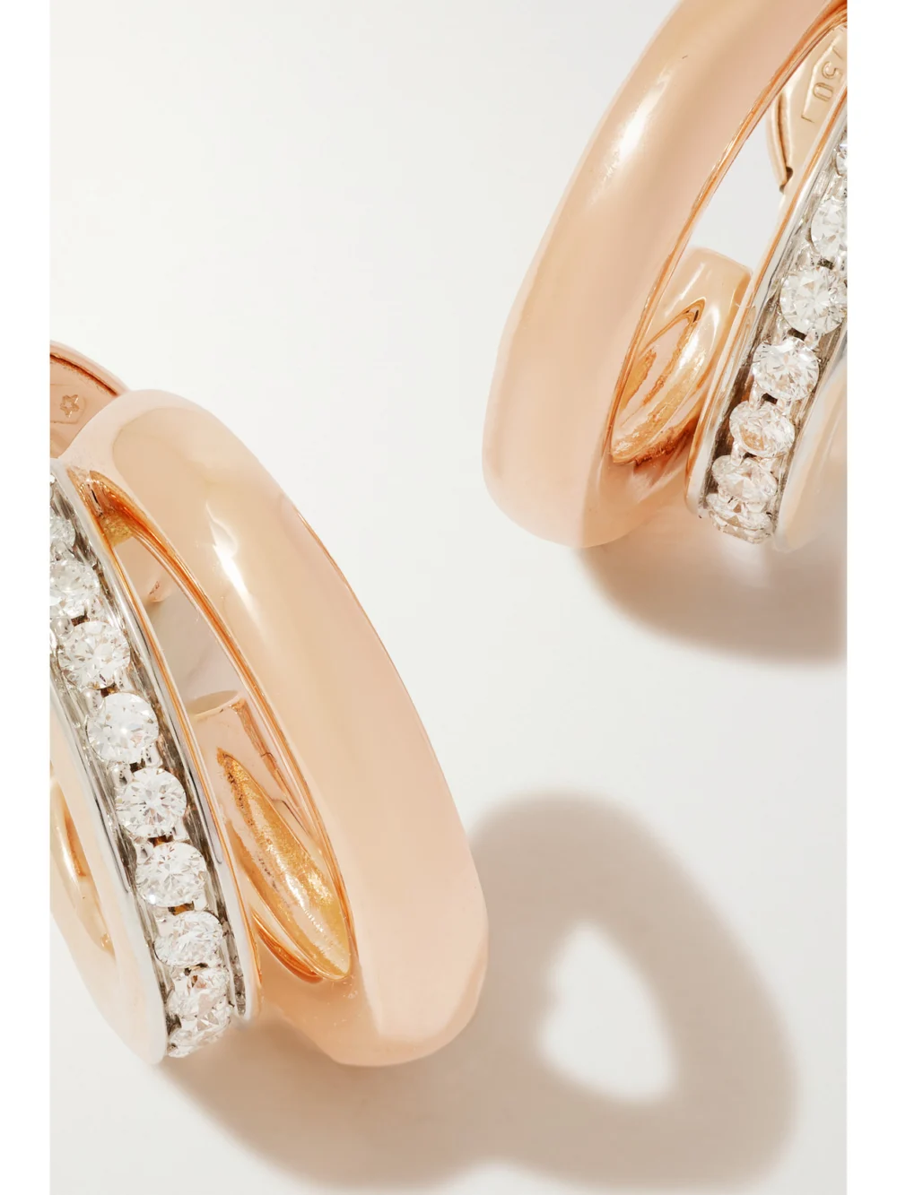 Close-up detail of the Pomellato Together 18-karat Rose Gold Diamond Hoop Earrings