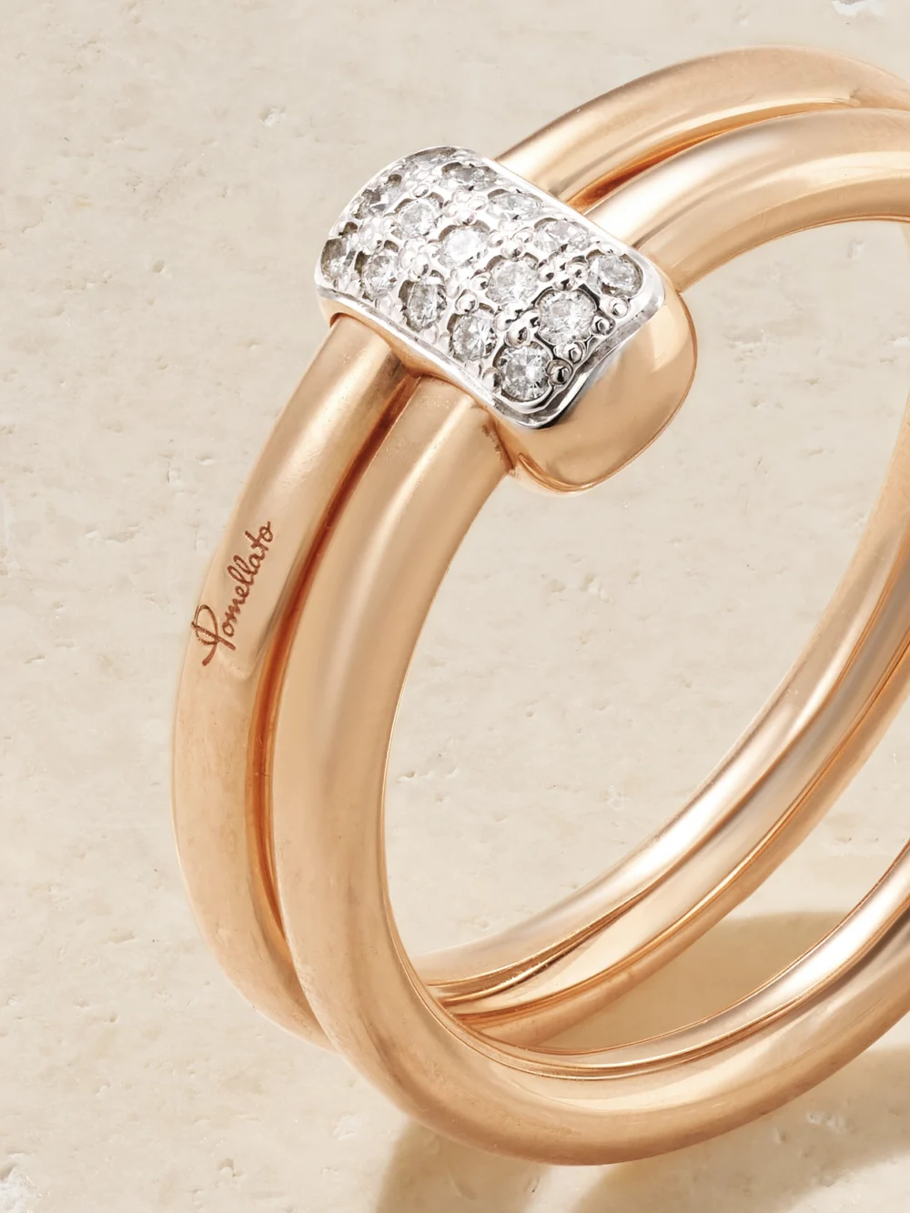 Close-up detail of the Pomellato Together 18-karat Rose Gold, Rhodium-plated and Diamond Ring