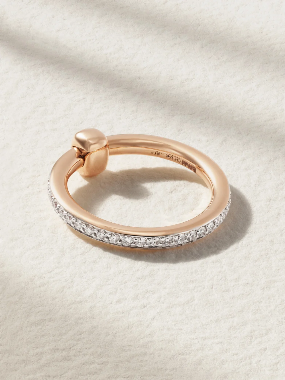 Back view of the Pomellato Together 18-karat Rose Gold, Rhodium-plated and Diamond Ring