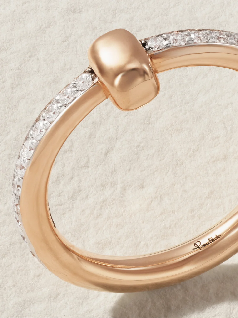 Close-up detail of the Pomellato Together 18-karat Rose Gold, Rhodium-plated and Diamond Ring