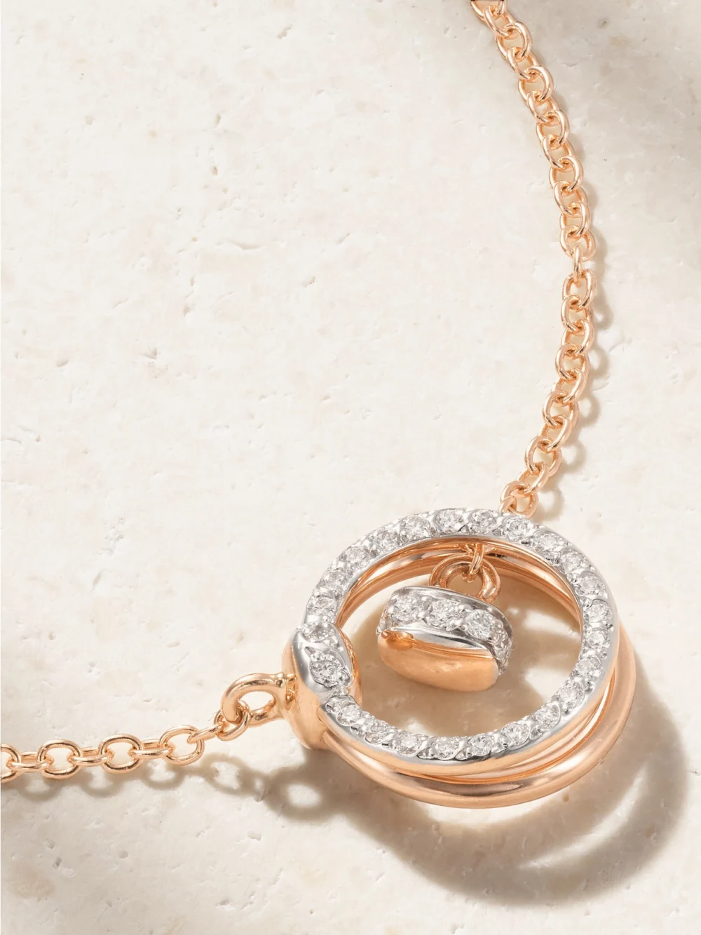 Close-up detail of the Pomellato Together Rhodium-plated 18-karat Rose Gold Diamond Bracelet