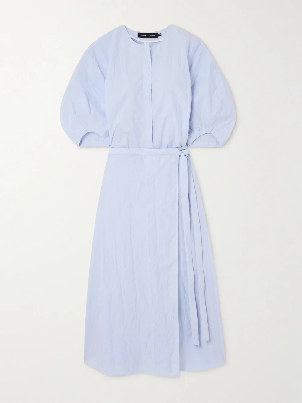 Proenza Schouler Alicia Crinkled Cotton-blend Gabardine Midi Wrap Dress in light blue