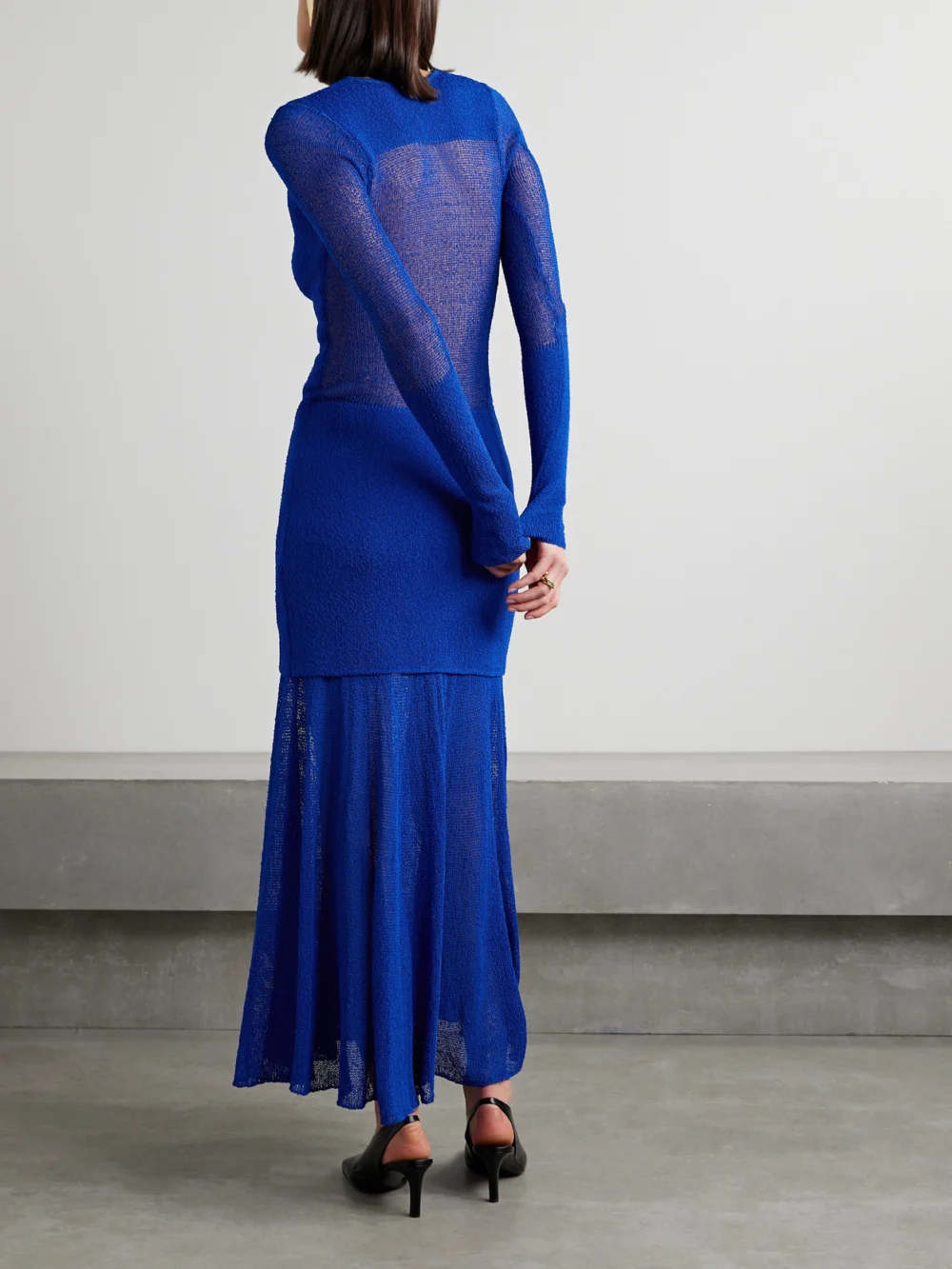 Back view of the Proenza Schouler Anita Layered Knitted Maxi Dress