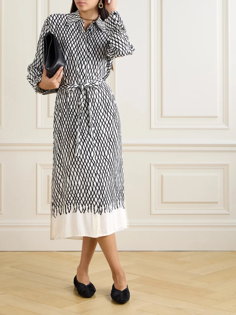 Proenza Schouler Bailey Belted Printed Crepe Midi Dress