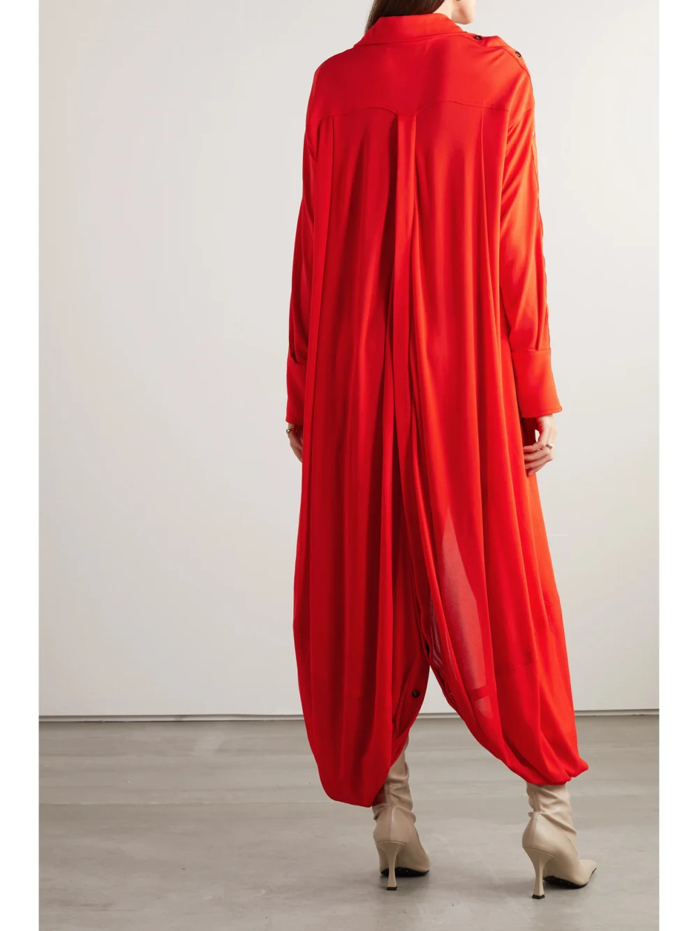 Back view of the Proenza Schouler Belted Jersey-crepe Maxi Shirt Dress