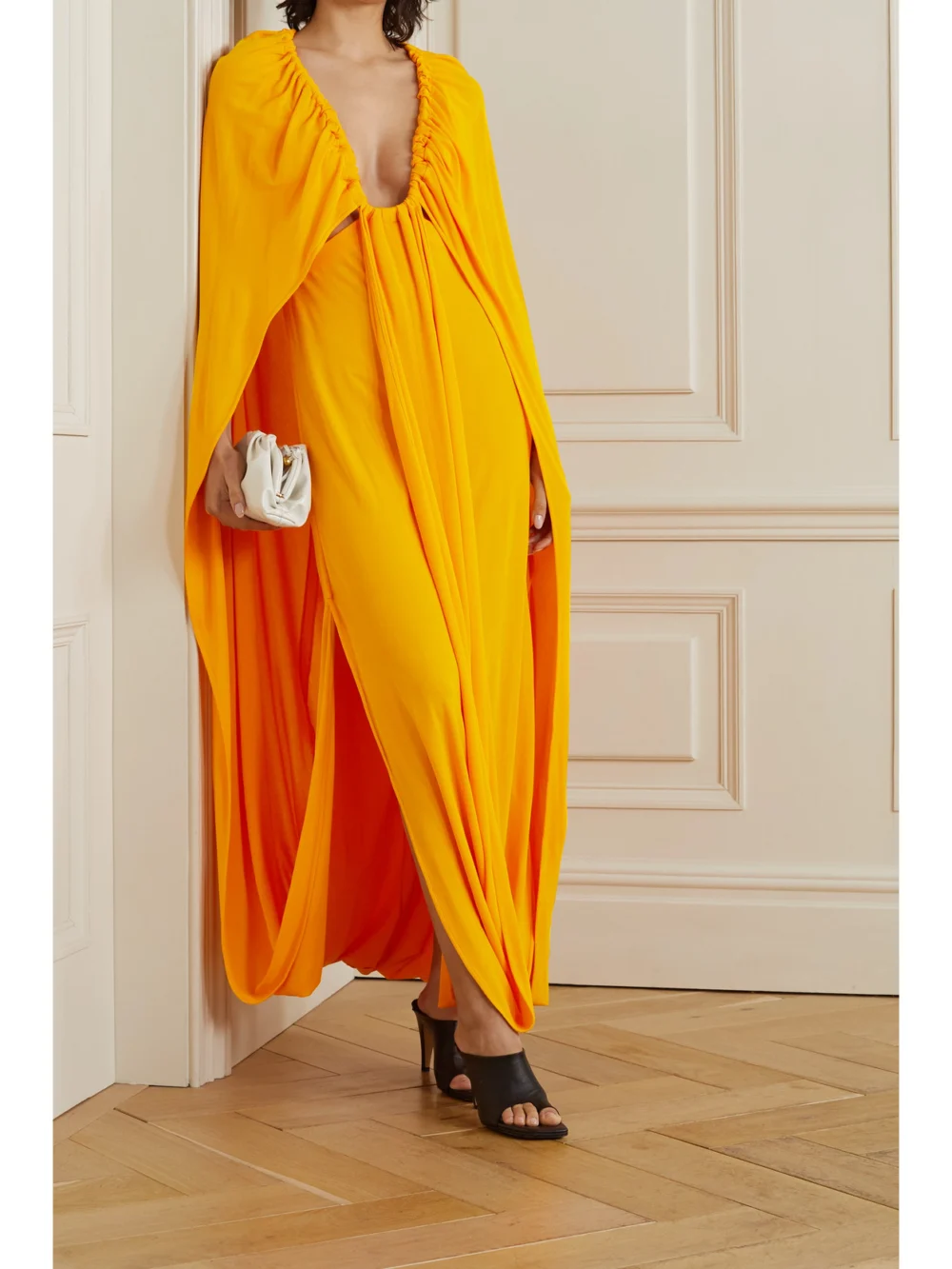 Proenza Schouler Cape-effect Gathered Jersey Maxi Dress, worn by a model