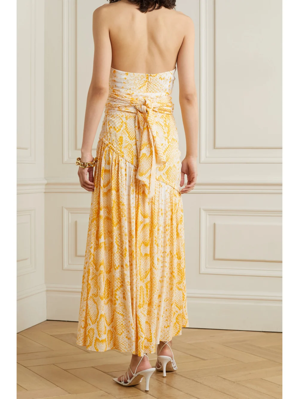 Back view of the Proenza Schouler Convertible Snake-print Crepe De Chine Midi Dress