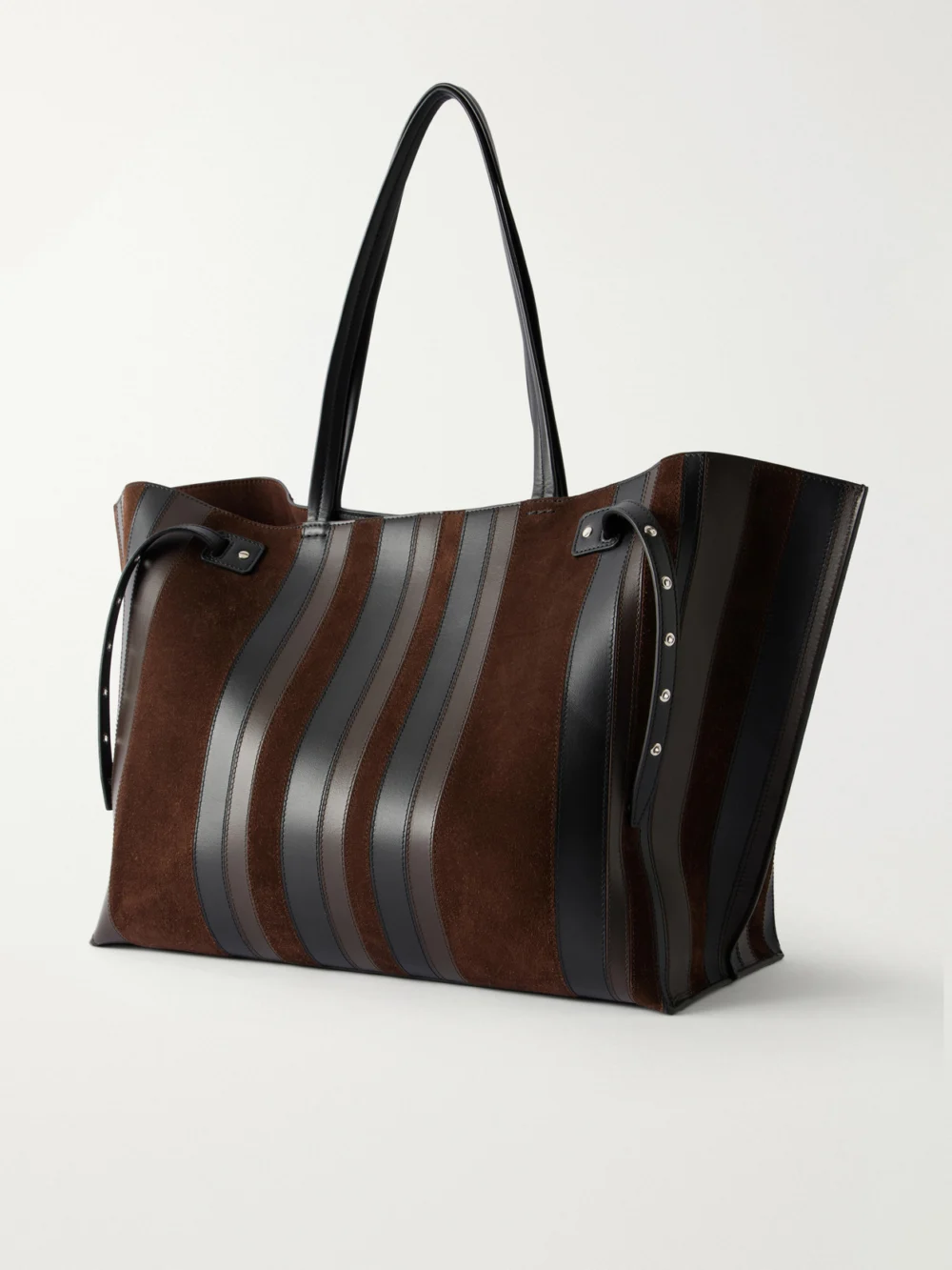 Back view of the Proenza Schouler Days Paneled Leather and Suede Shoulder Bag