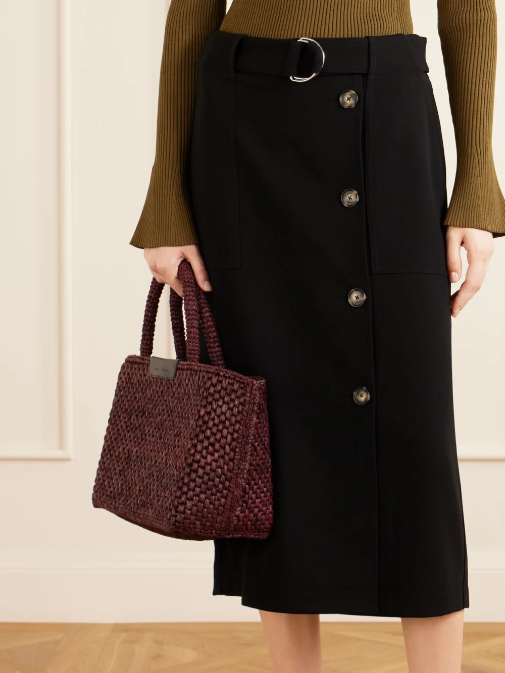 Proenza Schouler East West Chelsea Leather-trimmed Raffia Tote, styled view
