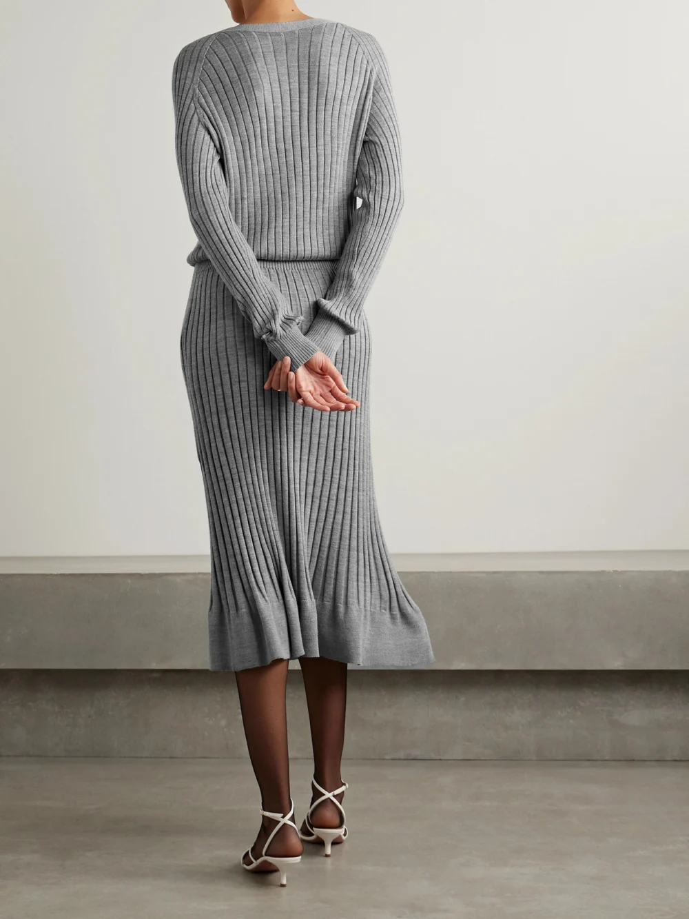 Back view of the Proenza Schouler Eden Reversible Ribbed Wool and Silk-blend Midi Dress