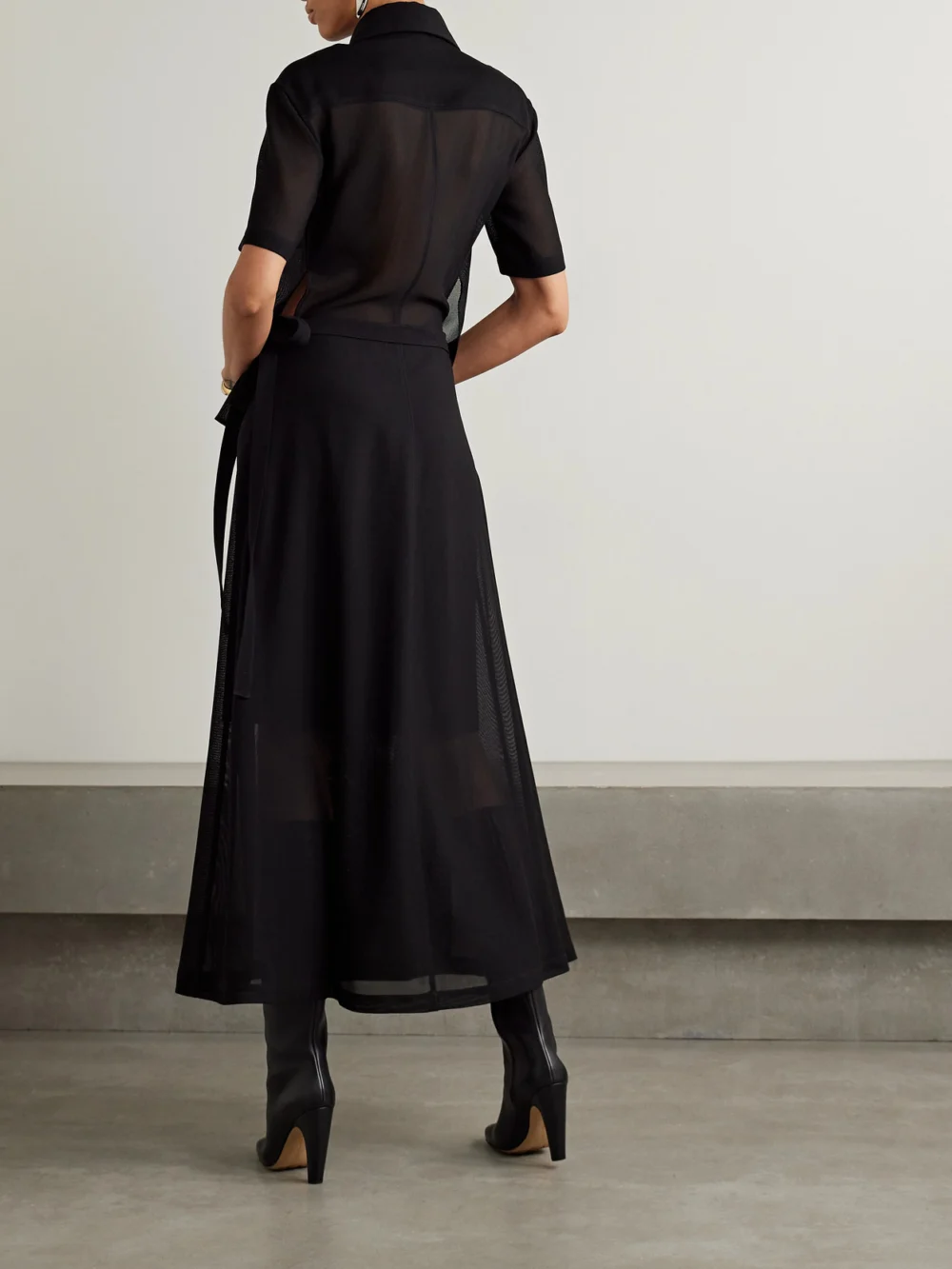 Back view of the Proenza Schouler Emory Convertible Mesh and Woven Wrap Maxi Dress