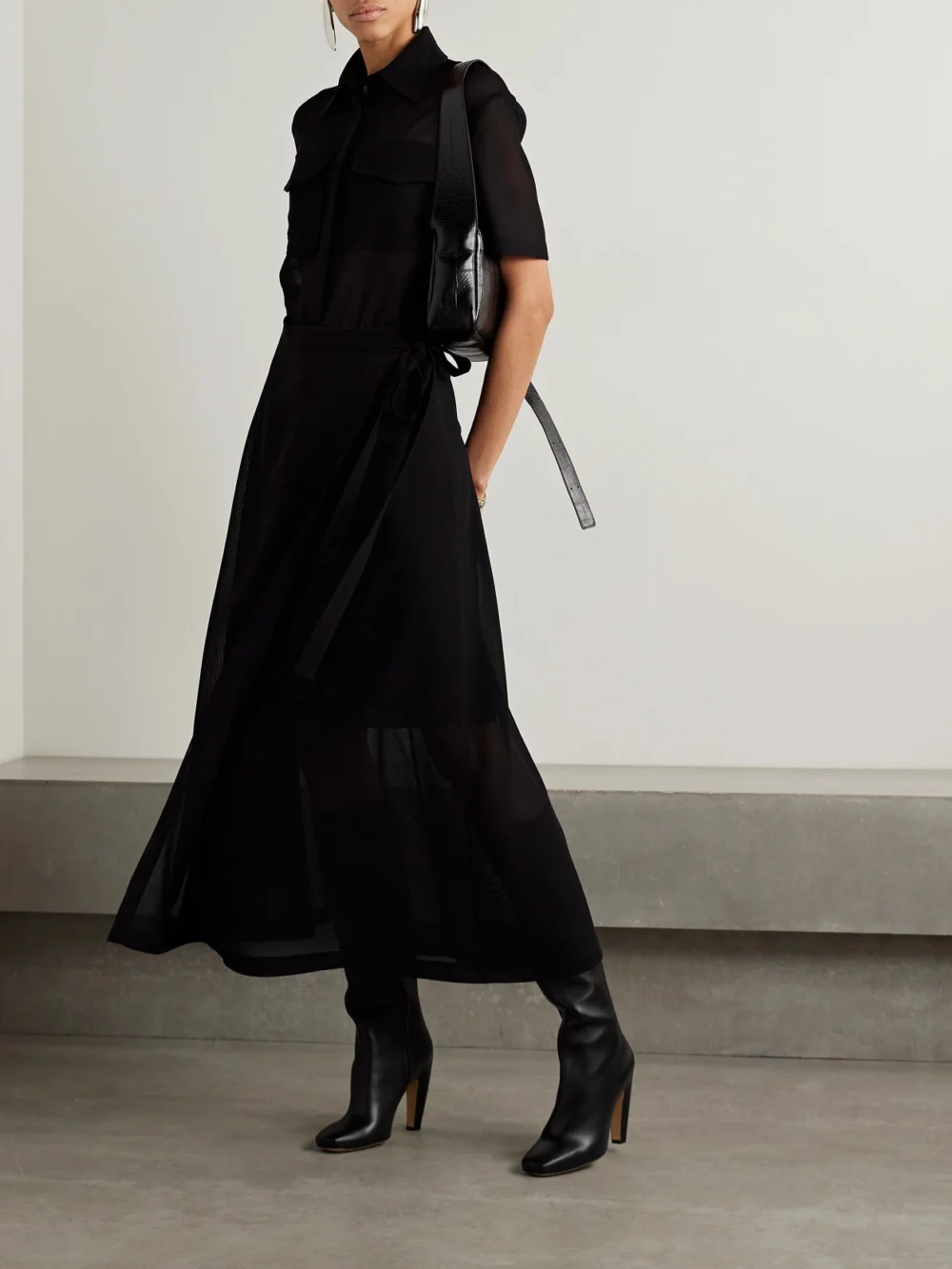 Proenza Schouler Emory Convertible Mesh and Woven Wrap Maxi Dress, worn by a model
