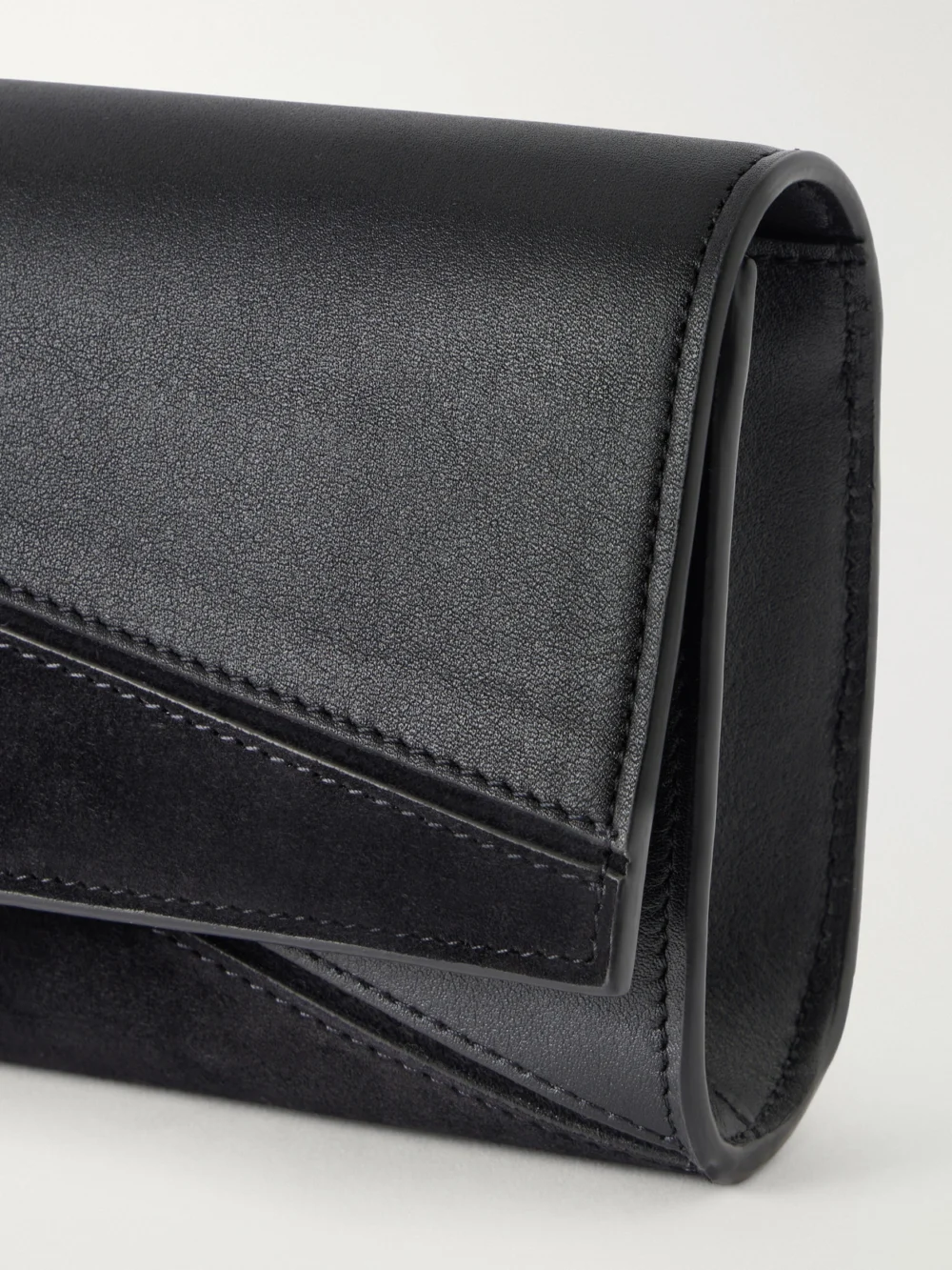 Close-up detail of the Proenza Schouler Hex Leather and Suede Clutch