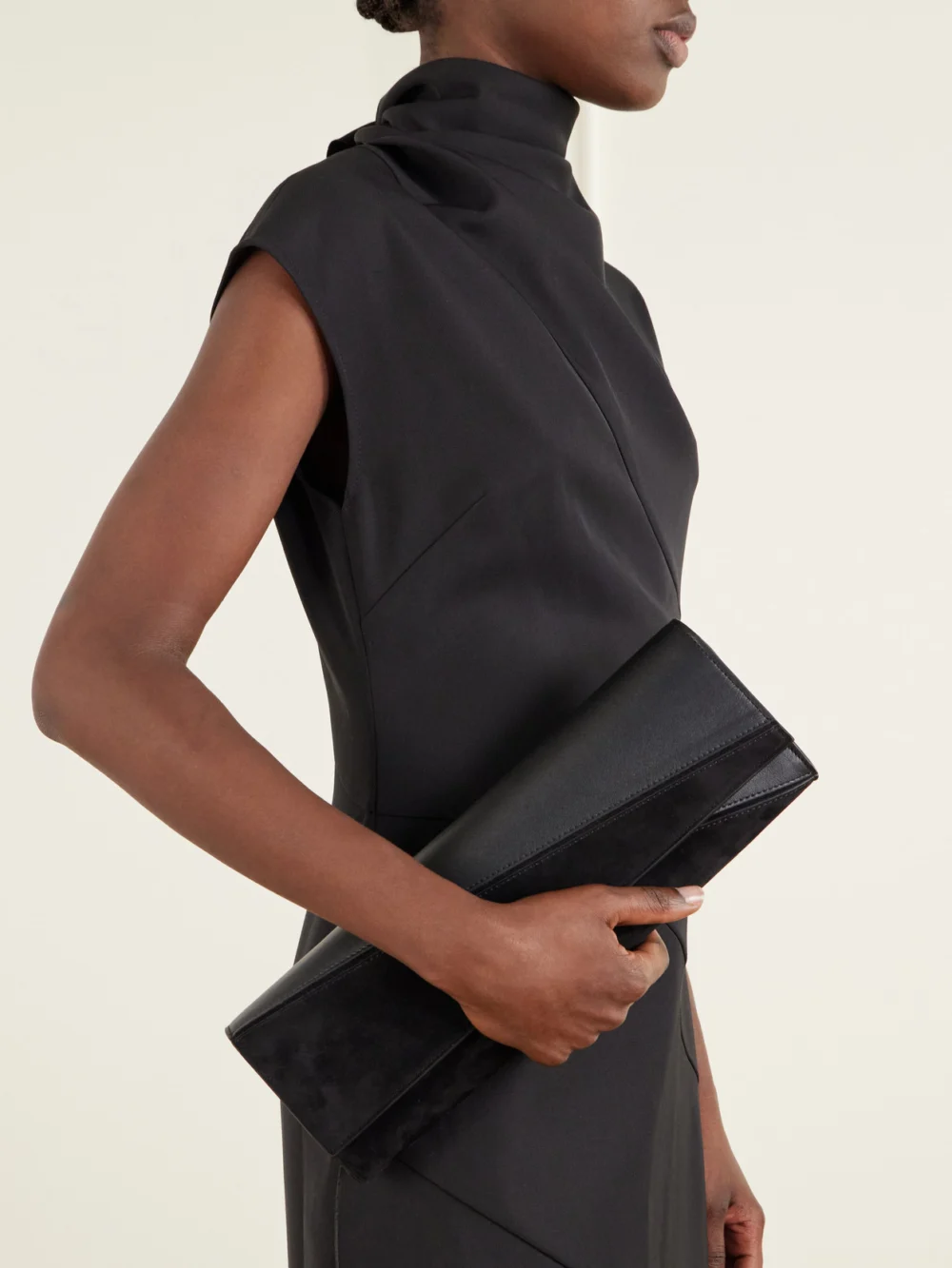 Proenza Schouler Hex Leather and Suede Clutch, styled view