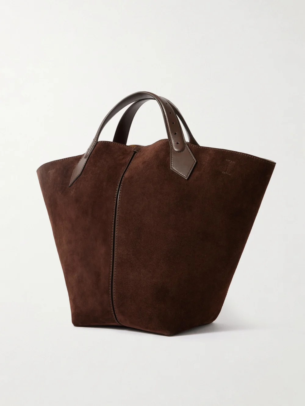 Back view of the Proenza Schouler Large Chelsea Leather-trimmed Paneled Suede Tote