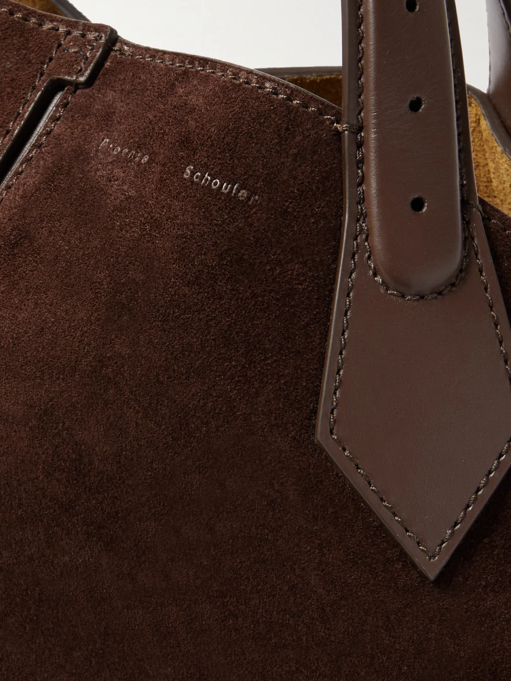 Close-up detail of the Proenza Schouler Large Chelsea Leather-trimmed Paneled Suede Tote