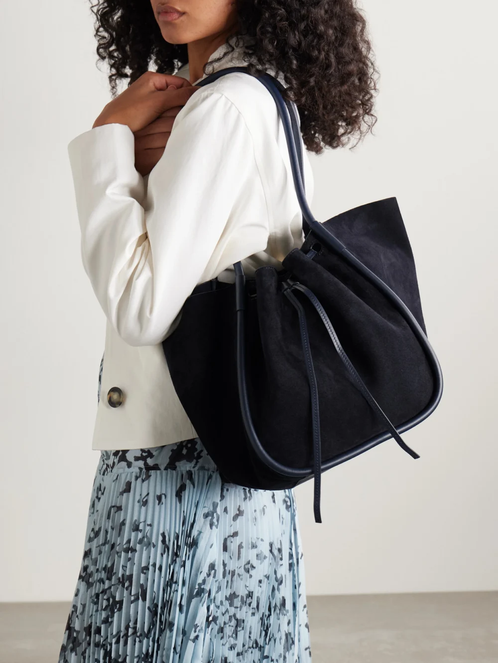 Proenza Schouler Large Leather-trimmed Ruched Suede Tote, styled view