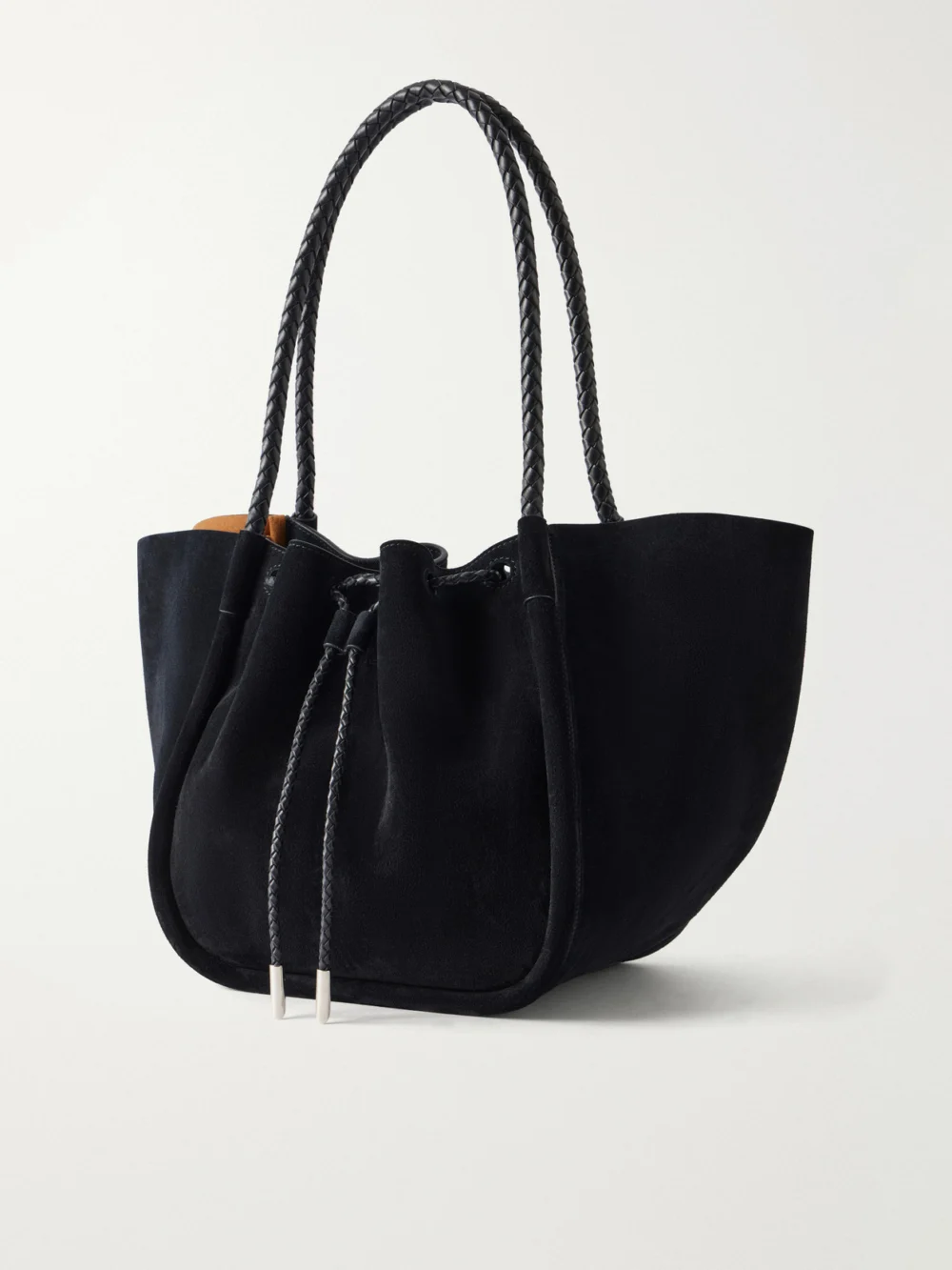 Back view of the Proenza Schouler Large Ruched Leather-trimmed Suede Tote