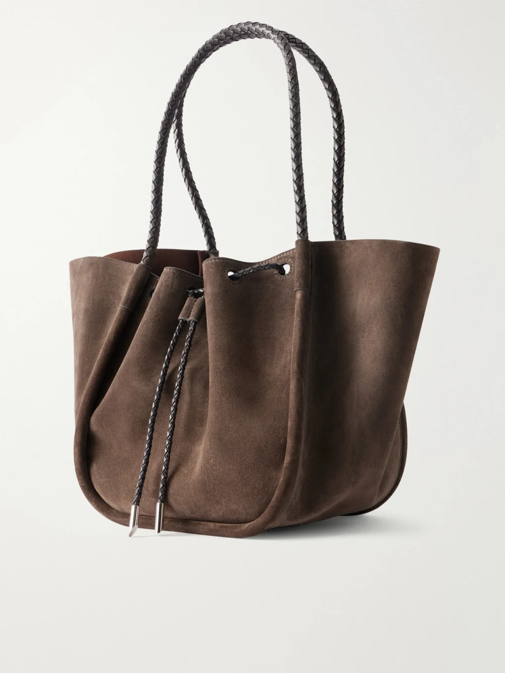Back view of the Proenza Schouler Large Ruched Leather-trimmed Suede Tote