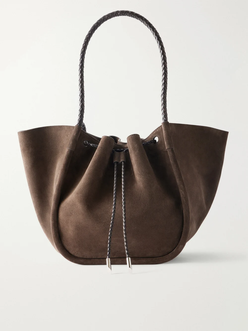 Proenza Schouler Large Ruched Leather-trimmed Suede Tote in gray