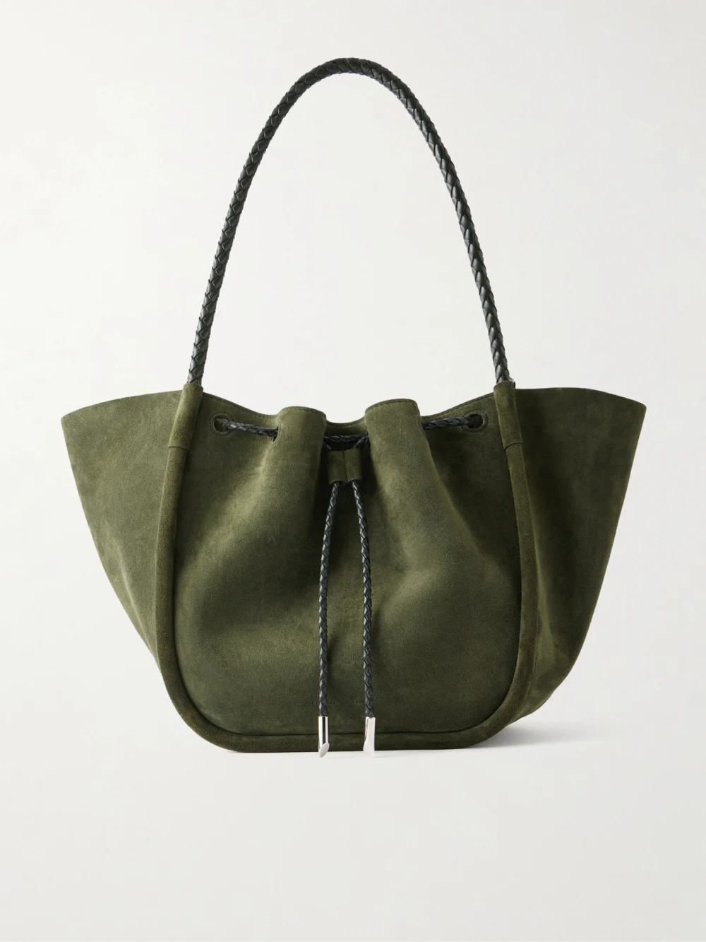 Proenza Schouler Large Ruched Leather-trimmed Suede Tote in green