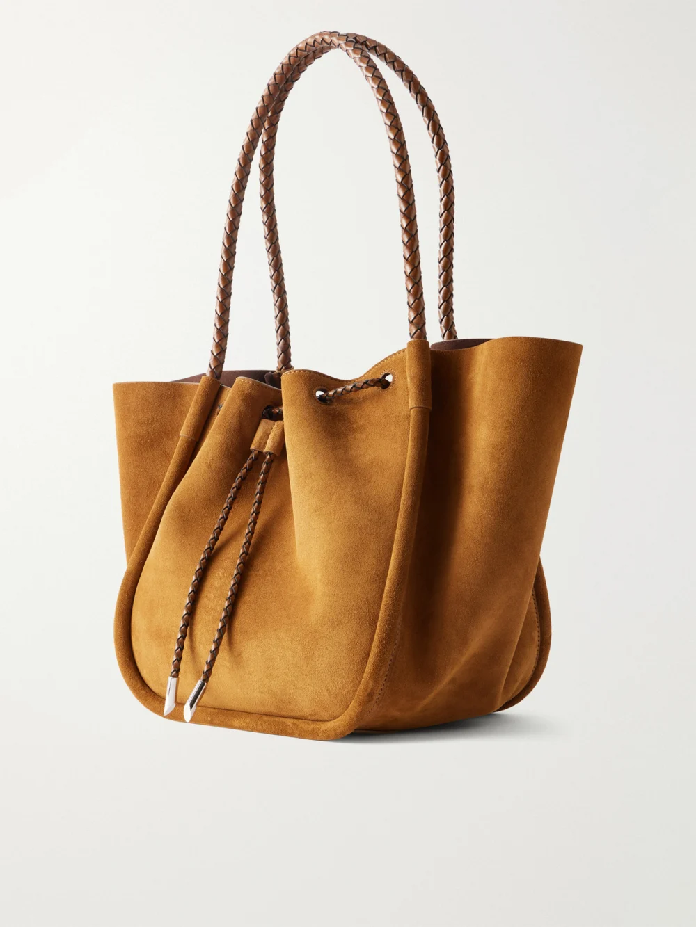 Back view of the Proenza Schouler Large Ruched Leather-trimmed Suede Tote