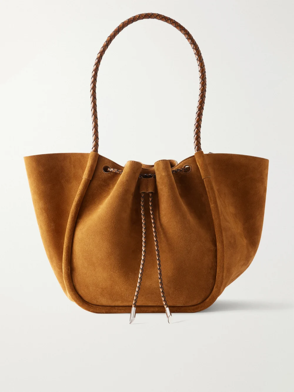 Proenza Schouler Large Ruched Leather-trimmed Suede Tote in tan