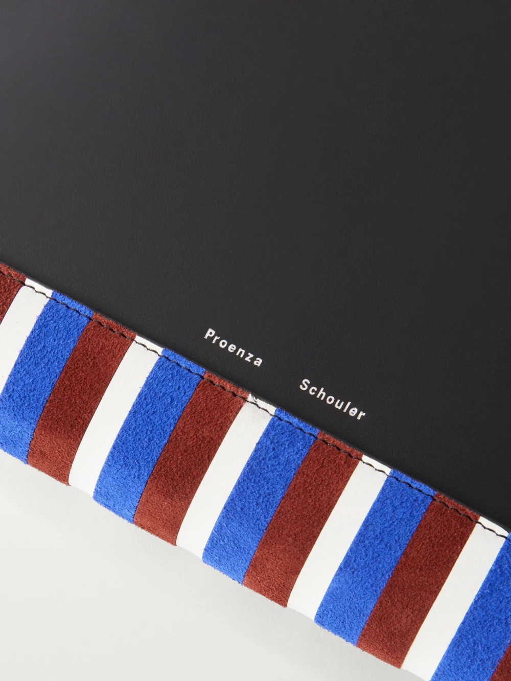 Close-up detail of the Proenza Schouler Leather Intarsia Leather-trimmed Suede Pouch