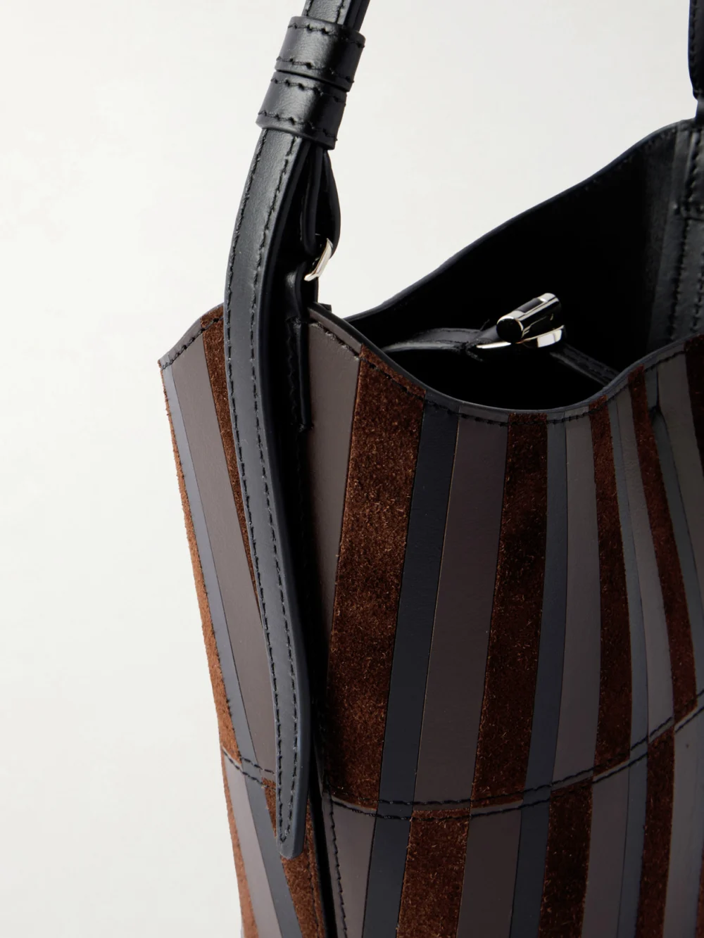 Close-up detail of the Proenza Schouler Mini Bucket Intarsia Leather and Suede Bag