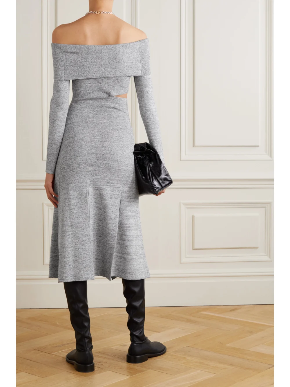 Back view of the Proenza Schouler Off-the-shoulder Cutout Stretch-knit Maxi Dress