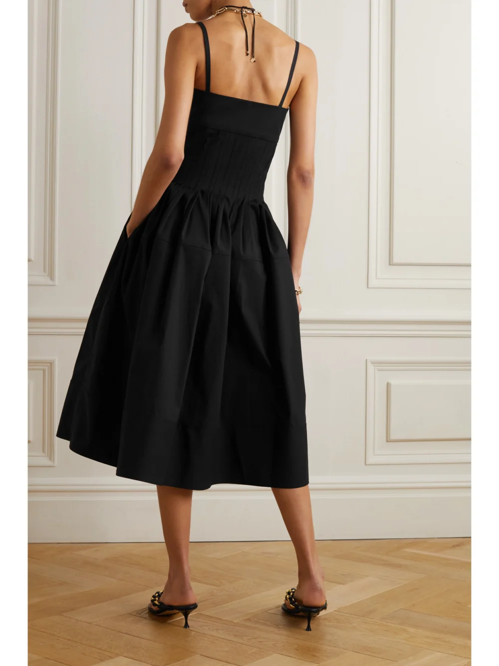Back view of the Proenza Schouler Pintucked Cotton-blend Poplin Midi Dress