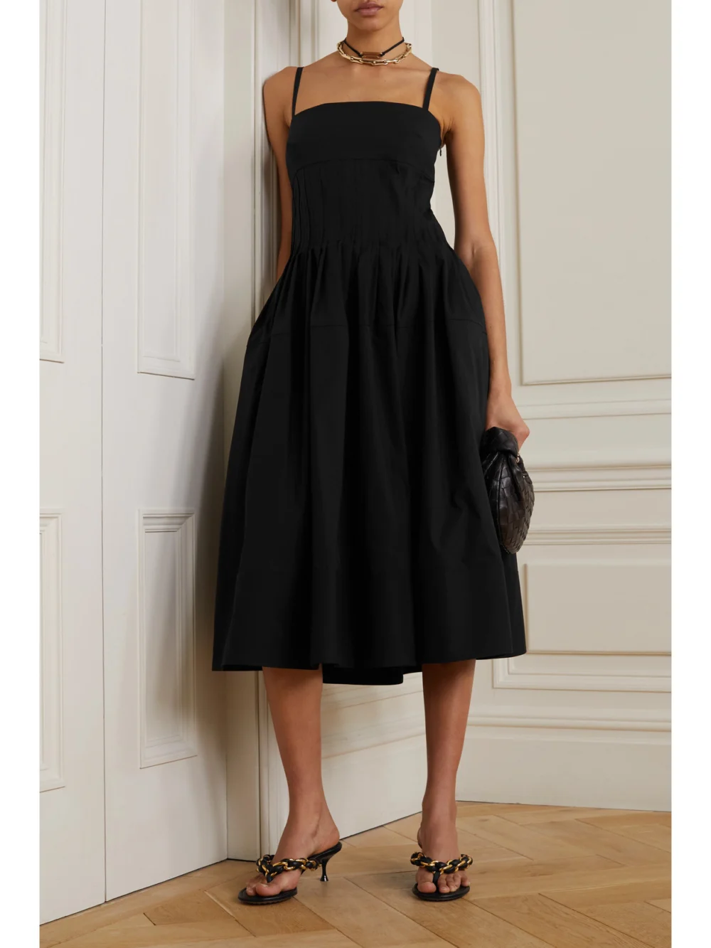 Proenza Schouler Pintucked Cotton-blend Poplin Midi Dress, worn by a model