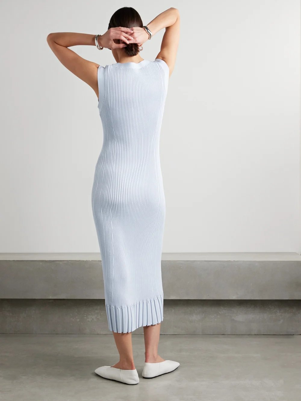 Back view of the Proenza Schouler Tatum Ribbed-knit Midi Dress