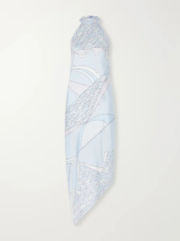 Pucci Asymmetric Printed Silk-twill Halterneck Midi Dress