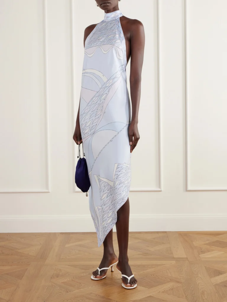 Pucci Asymmetric Printed Silk-twill Halterneck Midi Dress