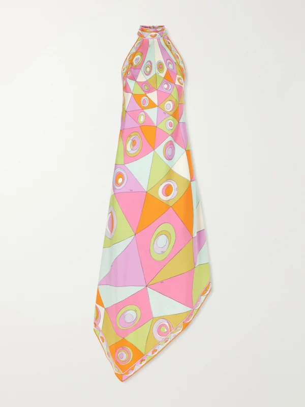 Pucci Asymmetric Printed Silk-twill Halterneck Midi Dress