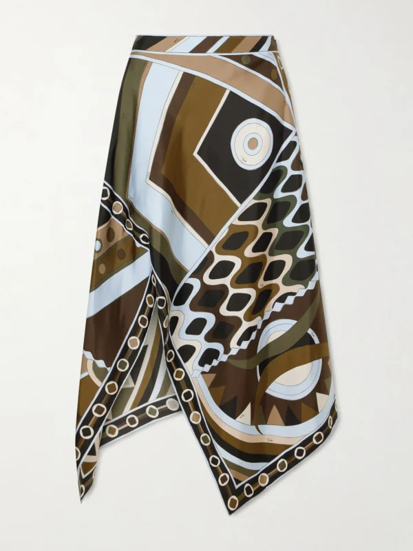Pucci Asymmetric Printed Silk-twill Maxi Skirt
