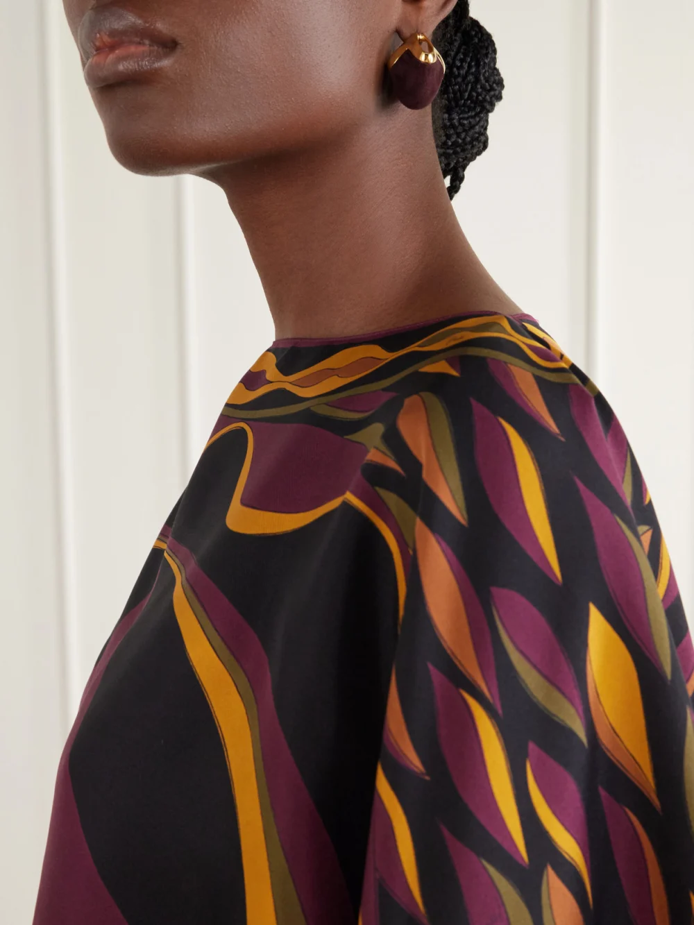 Close-up detail of the Pucci Cape-detailed Printed Silk-twill Maxi Dress