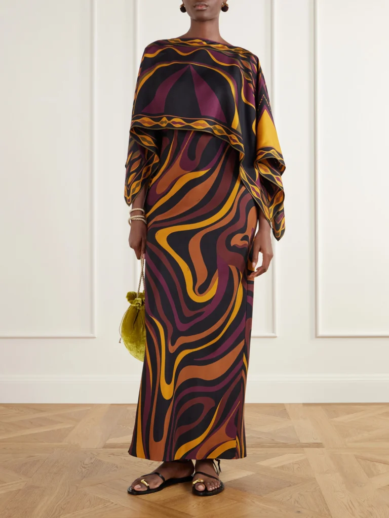 Pucci Cape-detailed Printed Silk-twill Maxi Dress