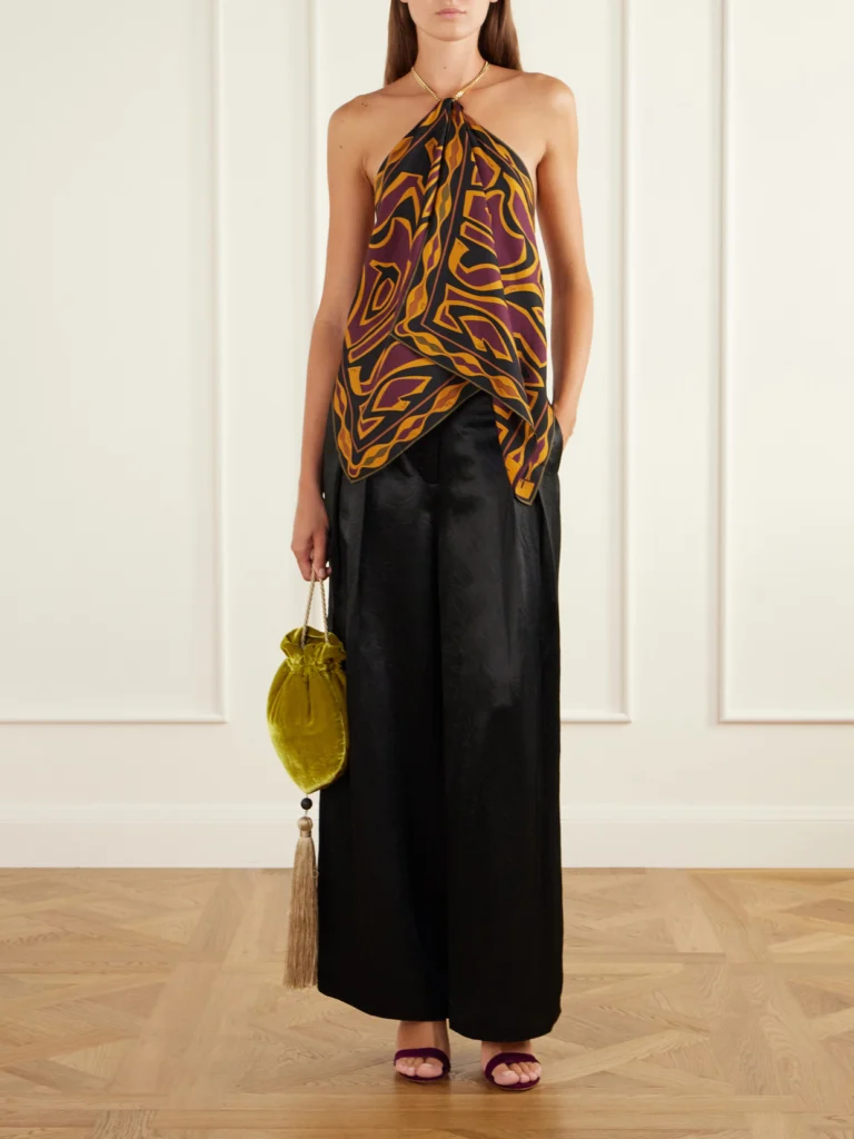 Pucci Chain-embellished Draped Printed Silk-twill Halterneck Top
