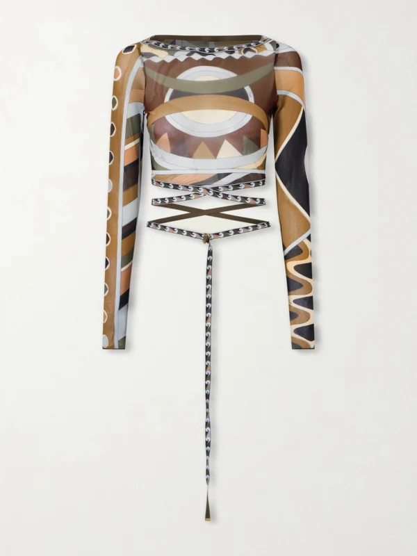 Pucci Cropped Printed Tulle Top
