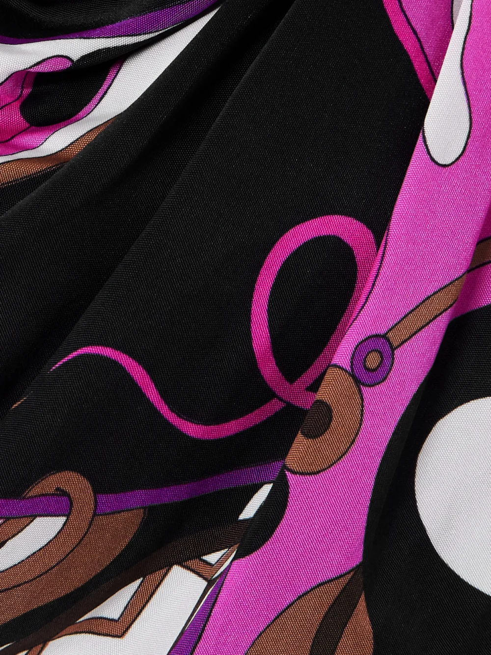 Close-up detail of the Pucci Knotted Draped Printed Satin and Cady Mini Dress