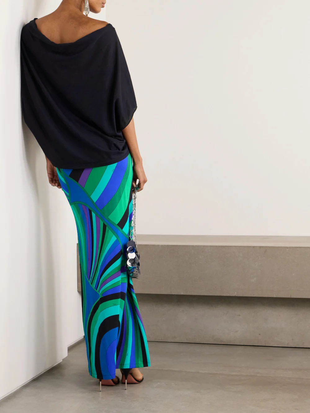 Back view of the Pucci Layered Cotton and Silk-blend and Printed Jersey Maxi Dress