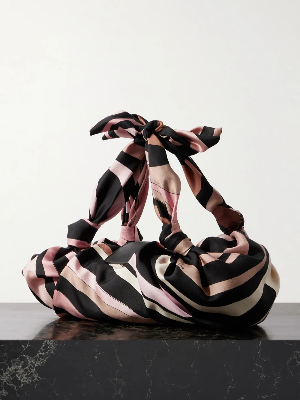 Back view of the Pucci Leather-trimmed Knotted Printed Silk-twill Shoulder Bag